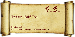Iritz Béni névjegykártya